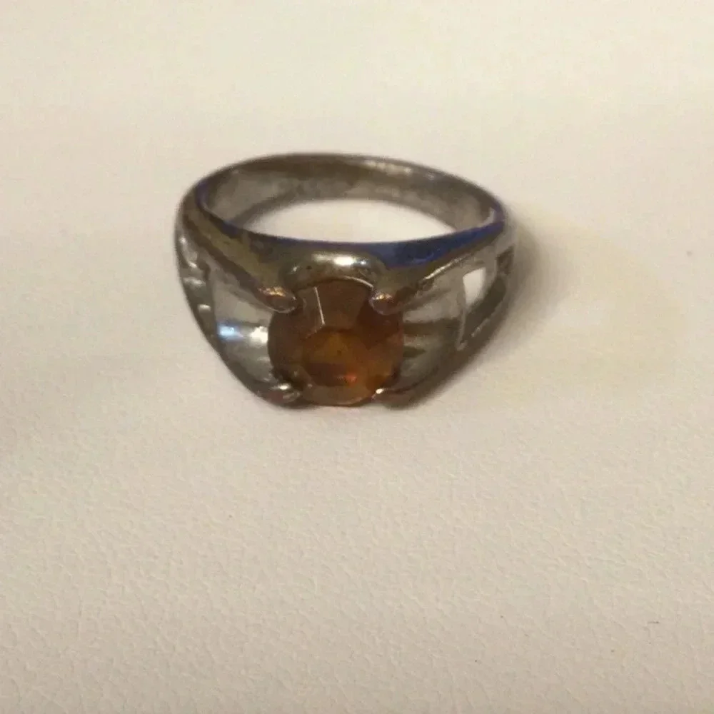 Orange Rhinestone Silver Band Ring